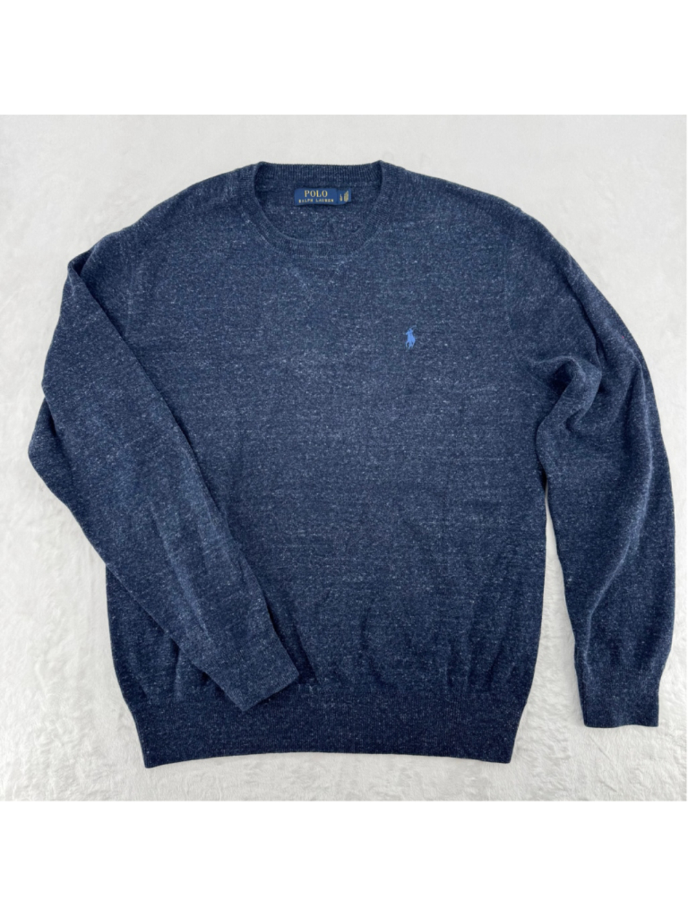 Polo Ralph Lauren Men’s Sweater Navy Gray Cotton Crewneck Large Heritage Preppy